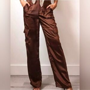 House of Harlow Brown Satin Cargo Pants